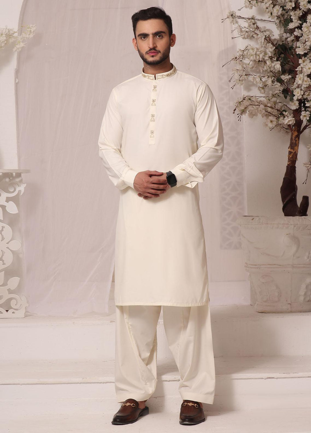 The Great Master (TGM) Blended Formal Kameez Shalwar for Men -  VANILLA VELVET