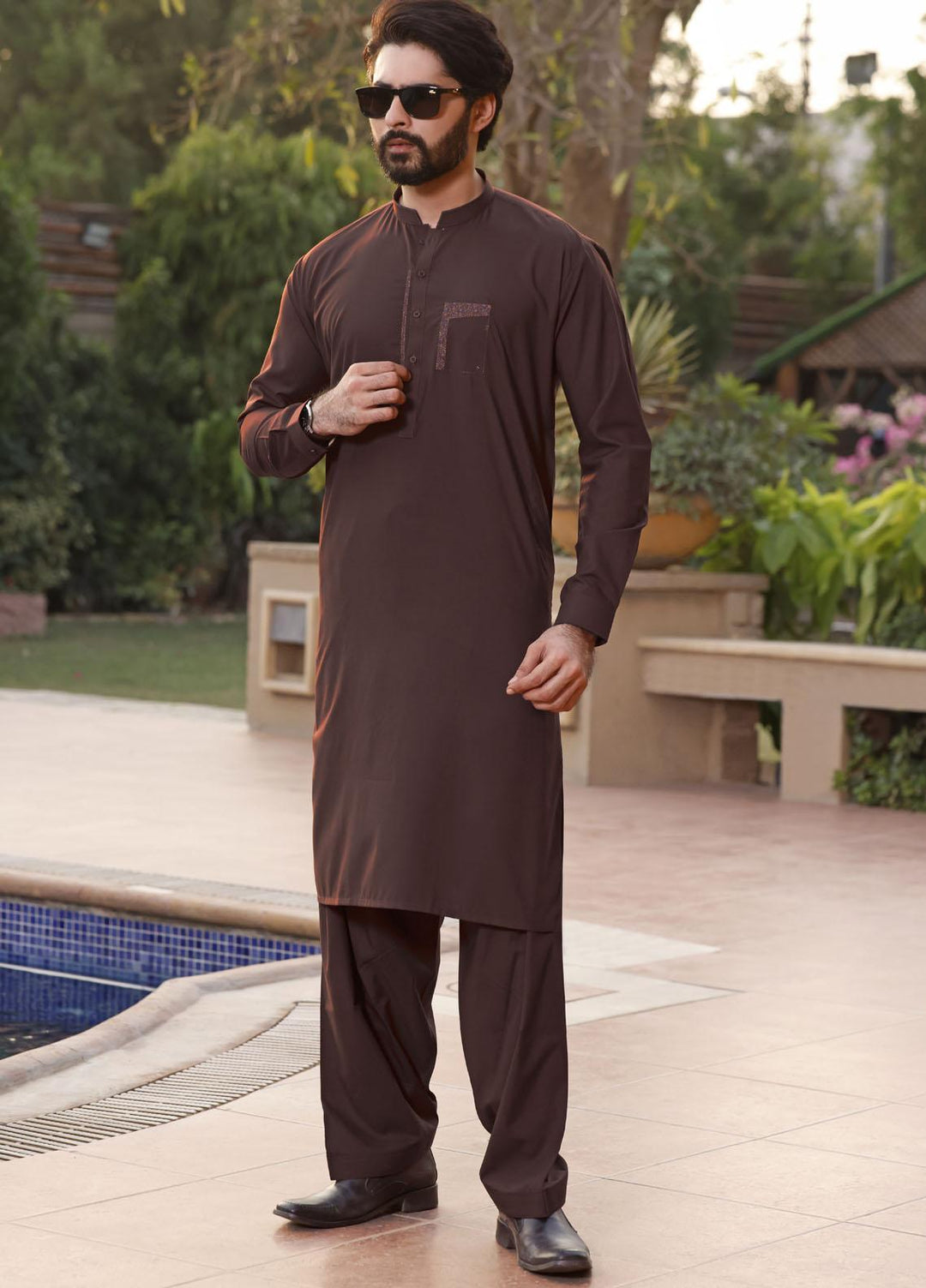 The Great Master (TGM) Blended Formal Men Shalwar Kameez -  TGM21KS Redwood