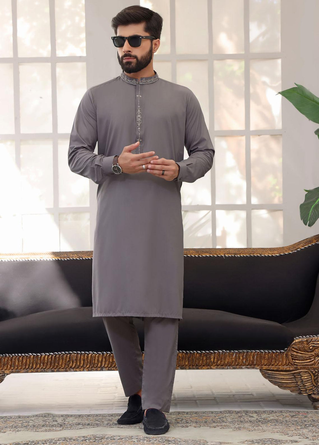 The Great Master (TGM) Wash N Wear Formal Kurta Pajama for Men -  TGM22MFS Grey Leaf