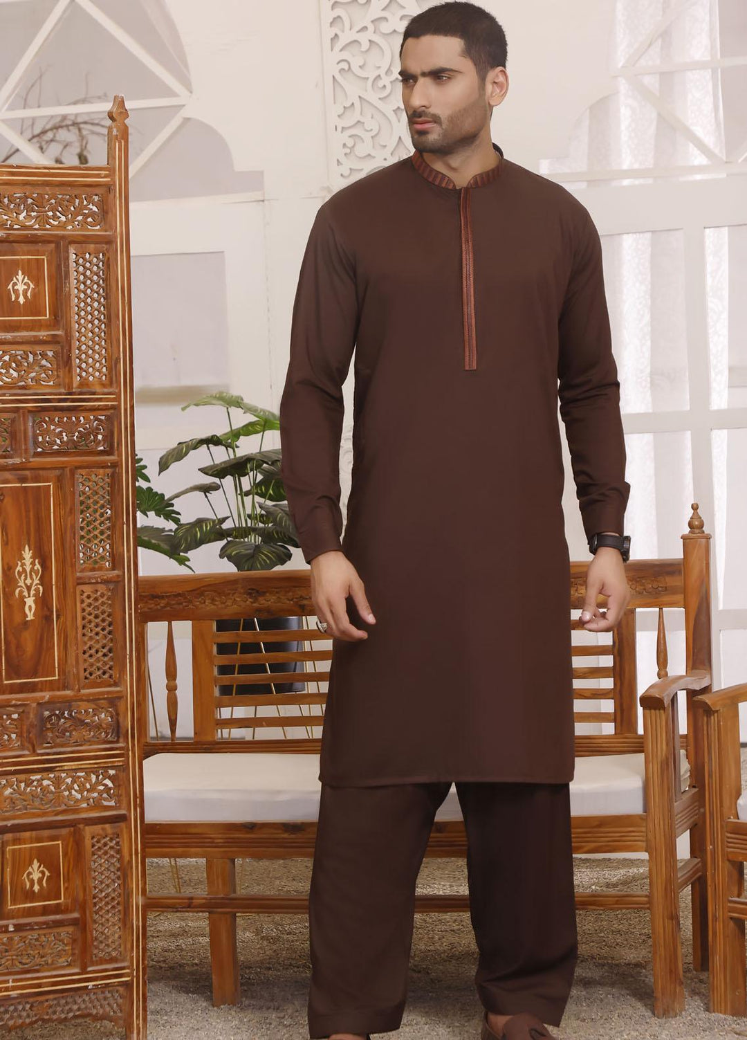 The Great Master (TGM) Wash N Wear Formal Men Shalwar Kameez -  TGM22MS-3 English Oak