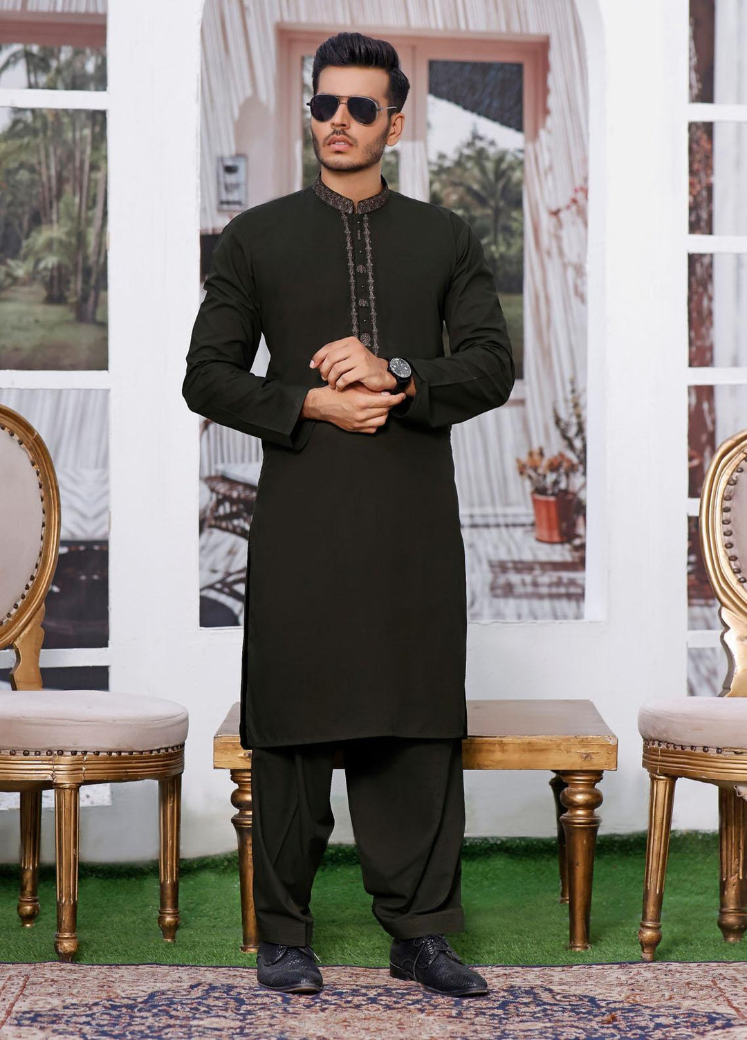 The Great Master (TGM) Wash N Wear Formal Shalwar Kameez for Men -  TGM22MS-3 Olive Green D-2