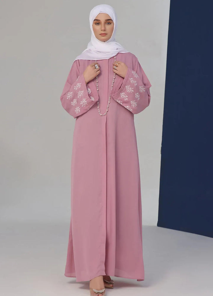 TGM Pret Embroidered Georgette Abaya Pink Majesty