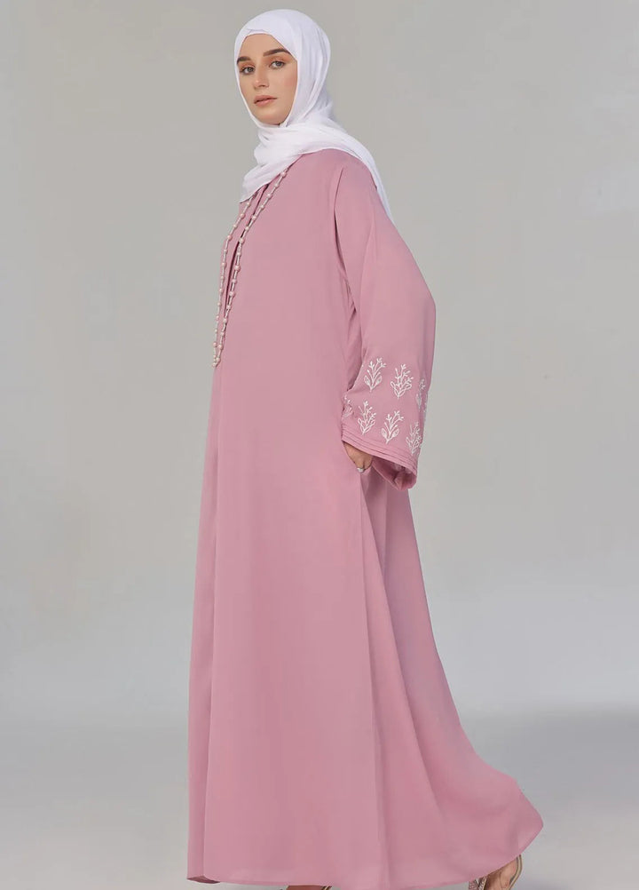 TGM Pret Embroidered Georgette Abaya Pink Majesty