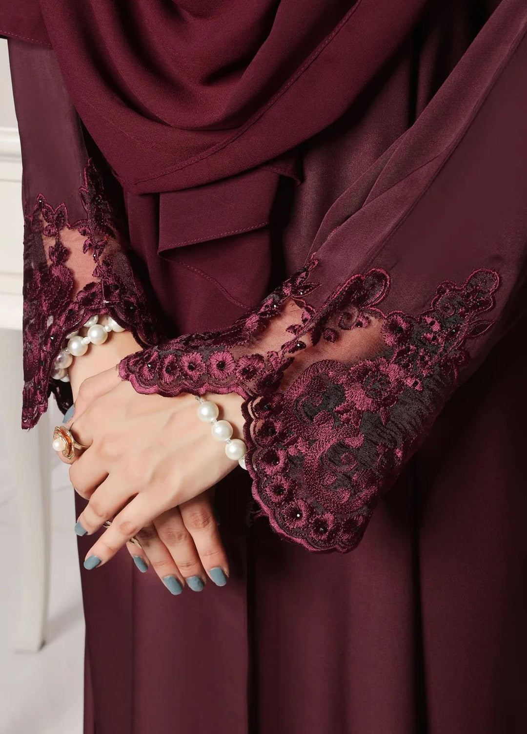 TGM Pret Embroidered Nidha Abaya Neelam