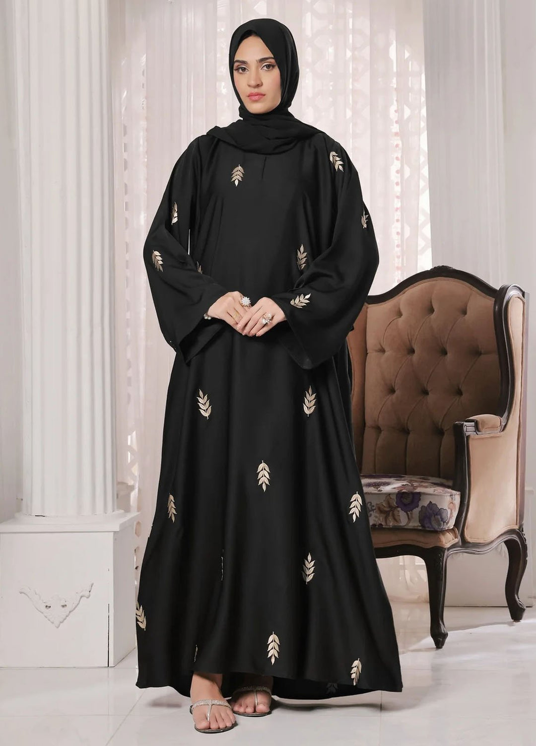 TGM Pret Embroidered Nidha Abaya Zohra Black