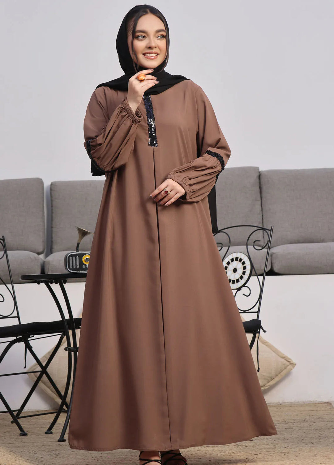 TGM Pret Lace Work Georgette Abaya Zavia