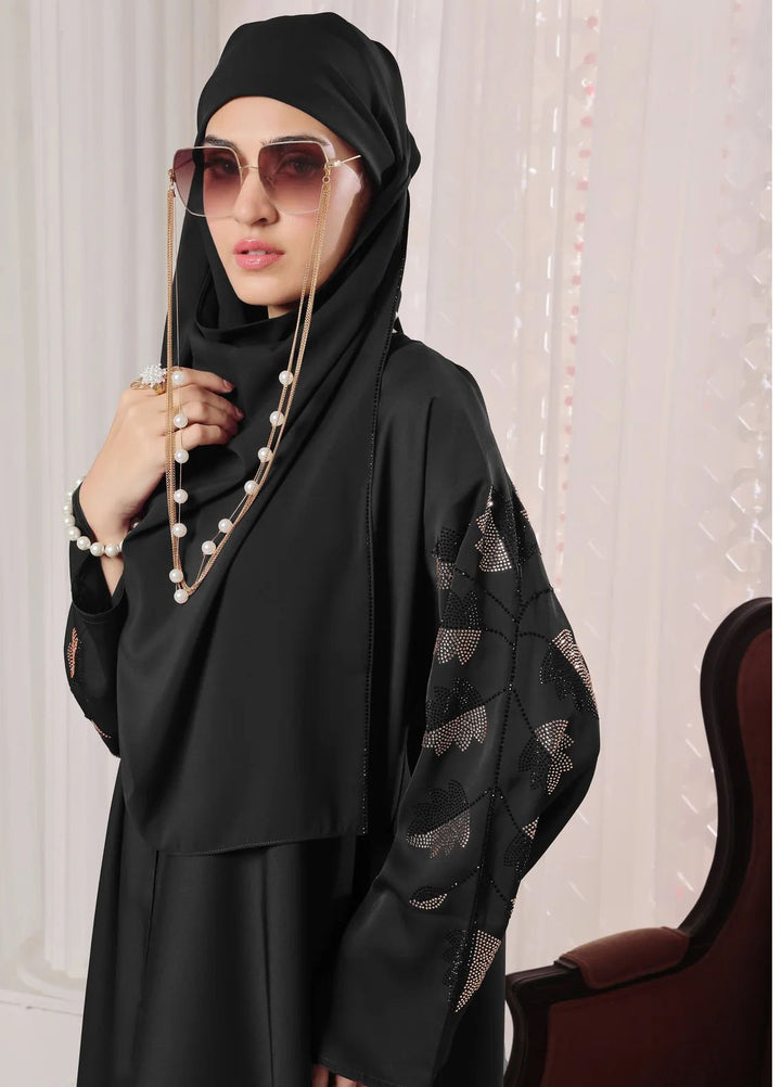 TGM Pret Stone Work Nidha Abaya Black Leaf
