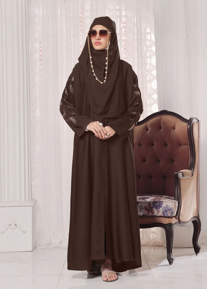 TGM Pret Stone Work Nidha Abaya Brown Leaf