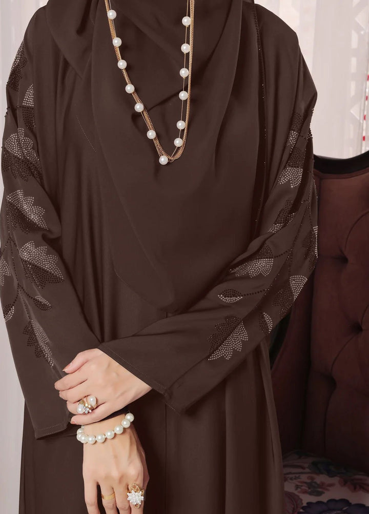 TGM Pret Stone Work Nidha Abaya Brown Leaf