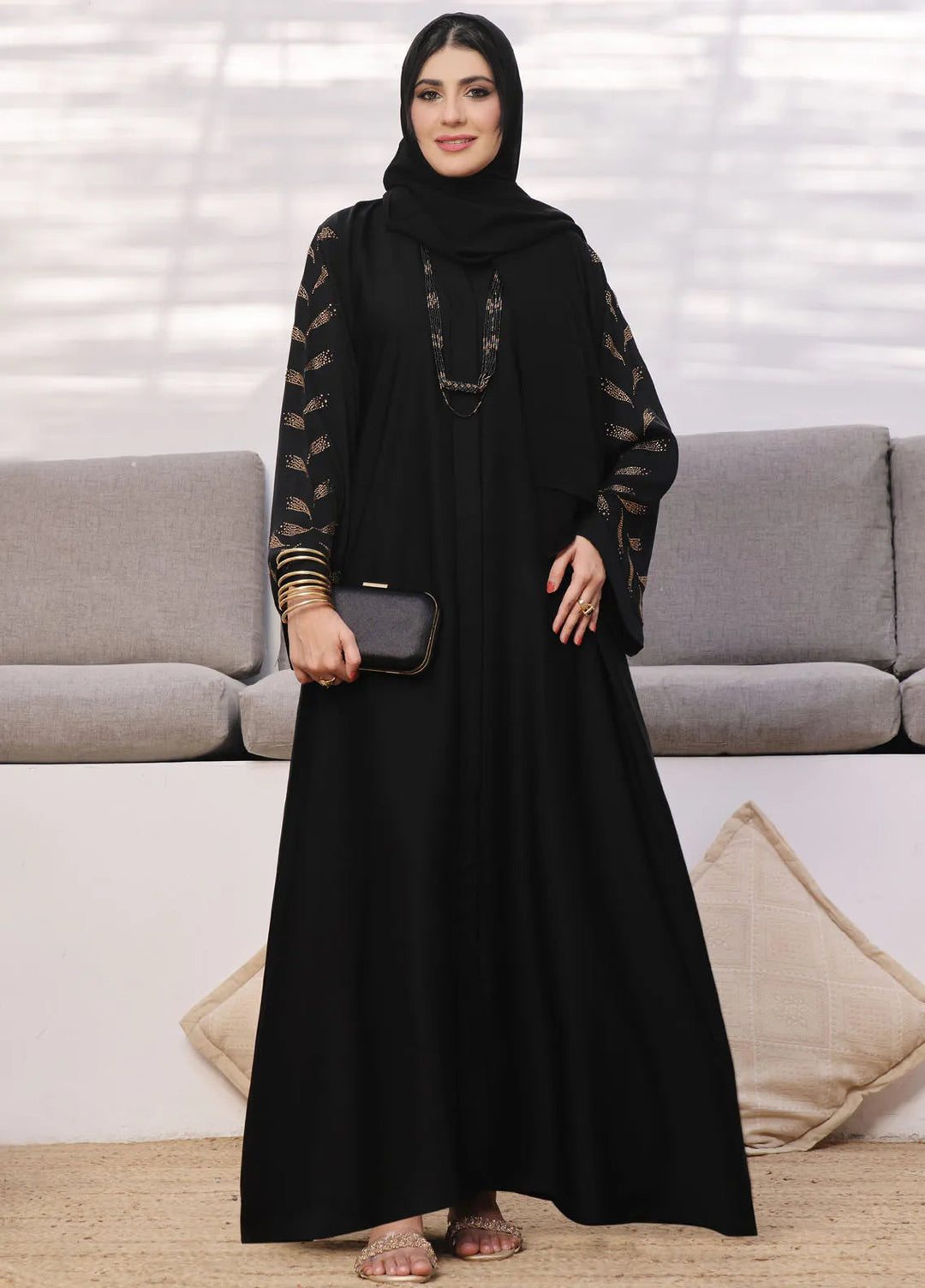 TGM Pret Stone Work Nidha Abaya Grace Black