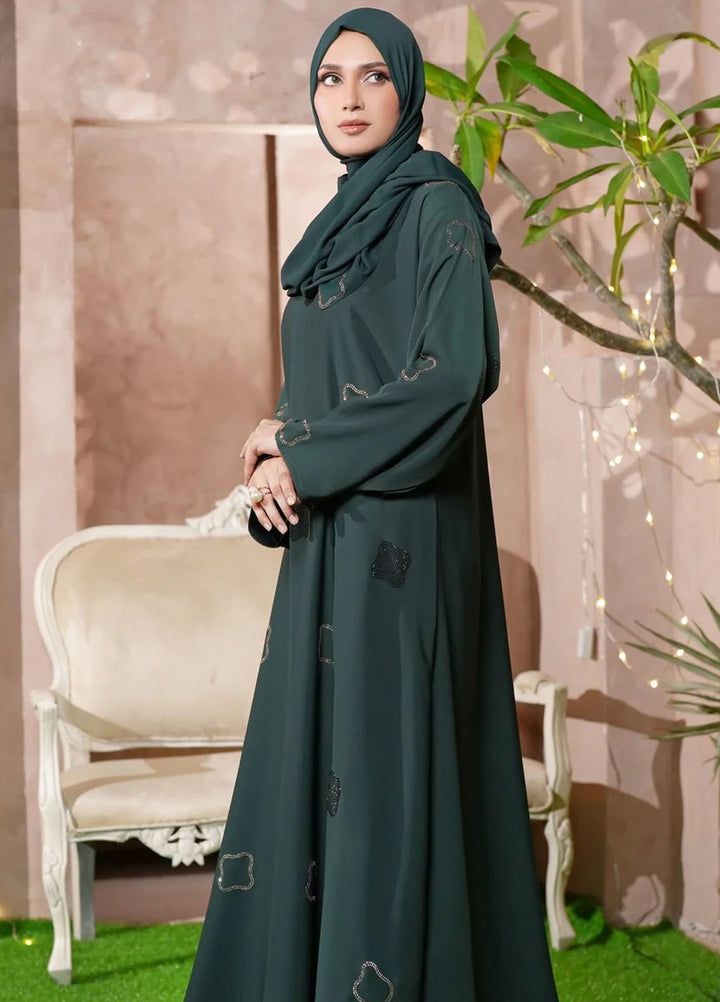 TGM Pret Stone Work Nidha Abaya Muneeza Green