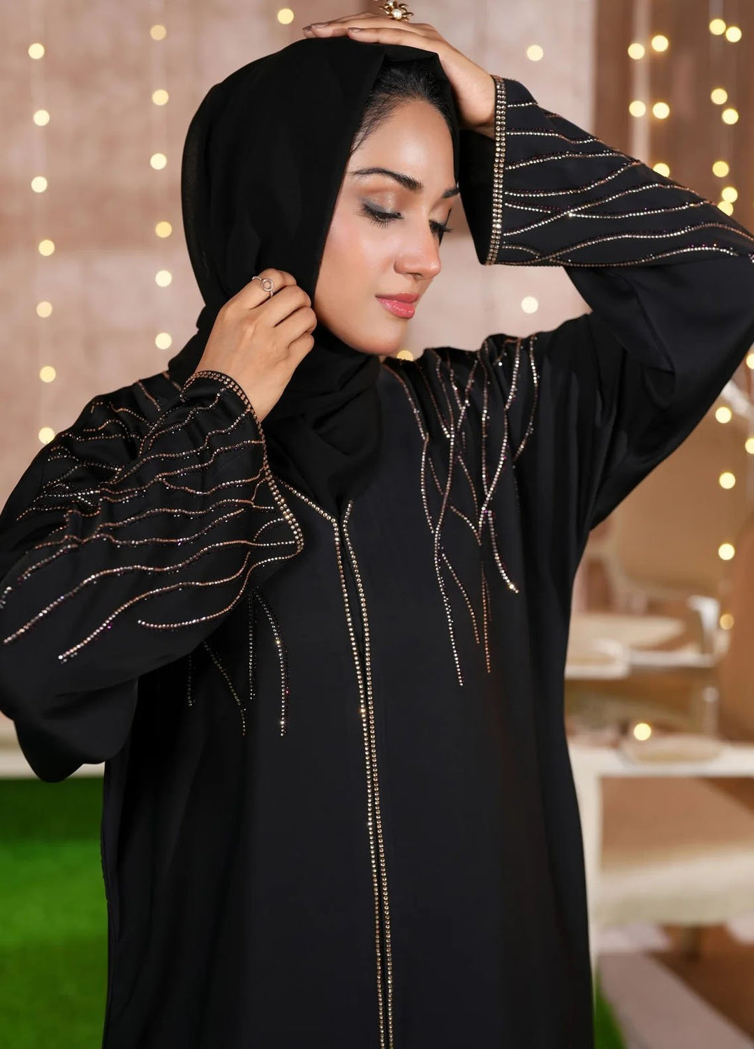TGM Pret Stone Work Nidha Abaya Sajida Black