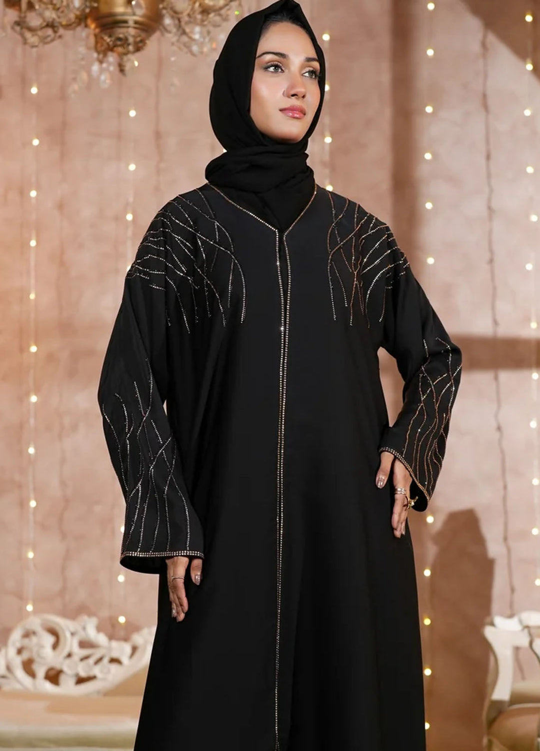TGM Pret Stone Work Nidha Abaya Sajida Black