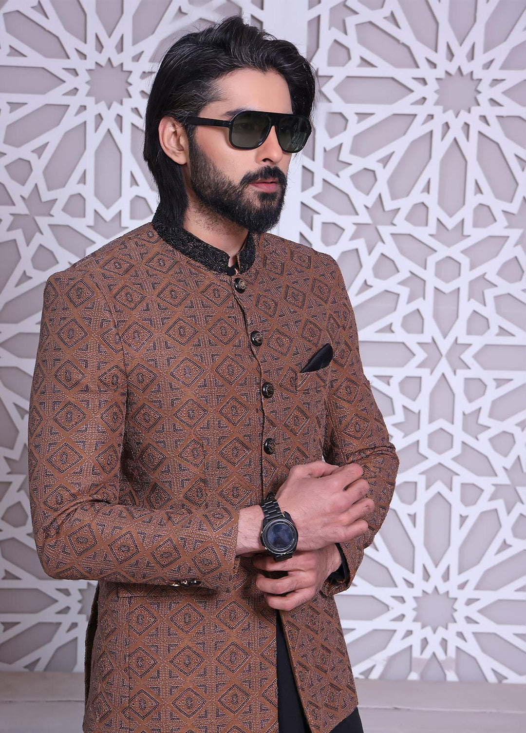 The Great Master (TGM) Raw Silk Festive Prince Coat for Men -  PC-66 Brown