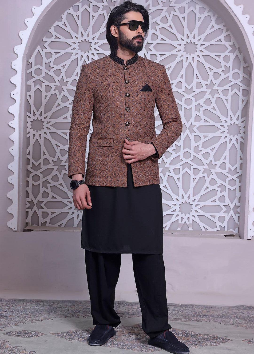 The Great Master (TGM) Raw Silk Festive Prince Coat for Men -  PC-66 Brown