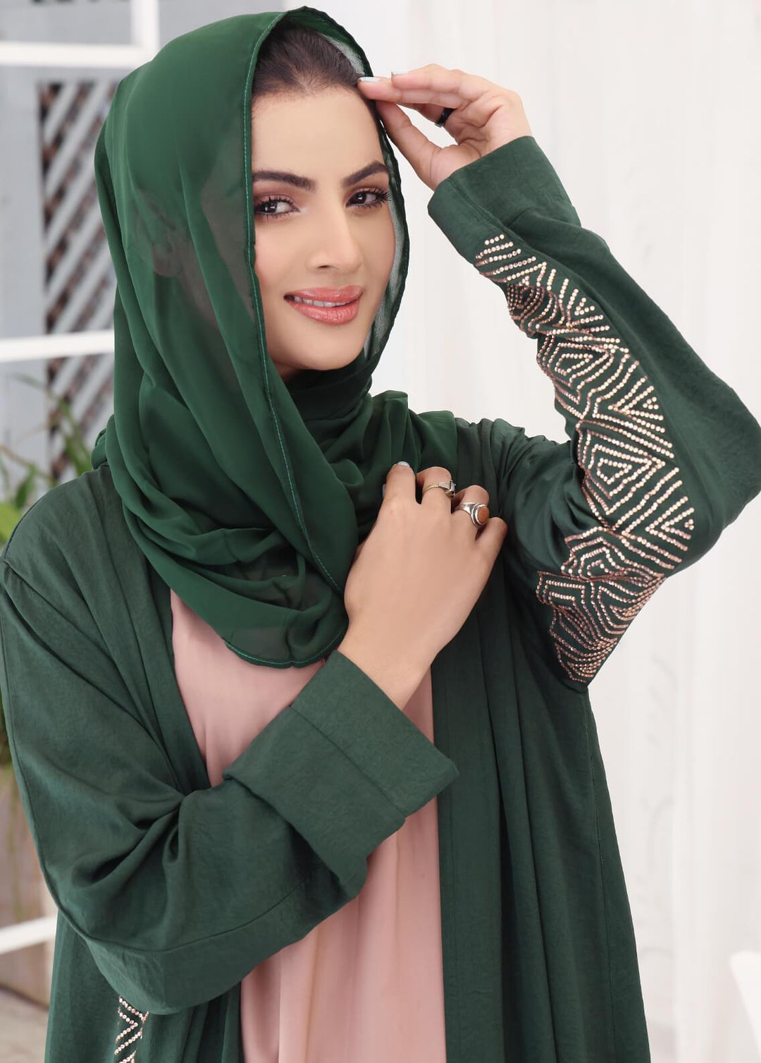 The Great Master (TGM)  Nida Stitched Abaya Green Magic