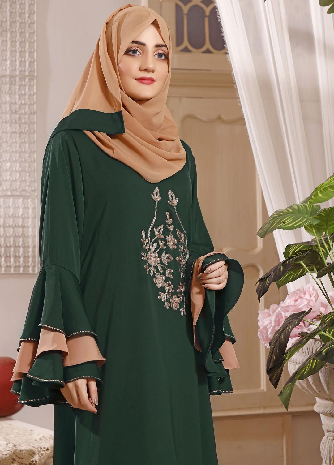 The Great Master (TGM)  Korean Nida Front Closed Abaya TGM22MM Whisper Green