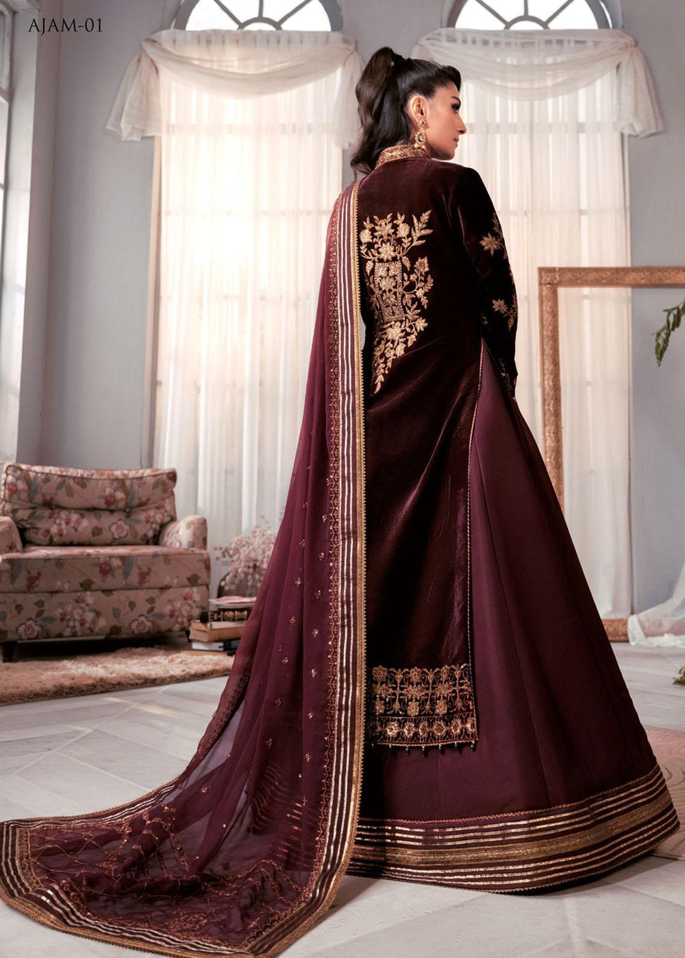 The Ayeza Edit by Asim Jofa Embroidered Velvet Suits Unstitched 3 Piece AJ22AM AJAM-01 - Winter Collection