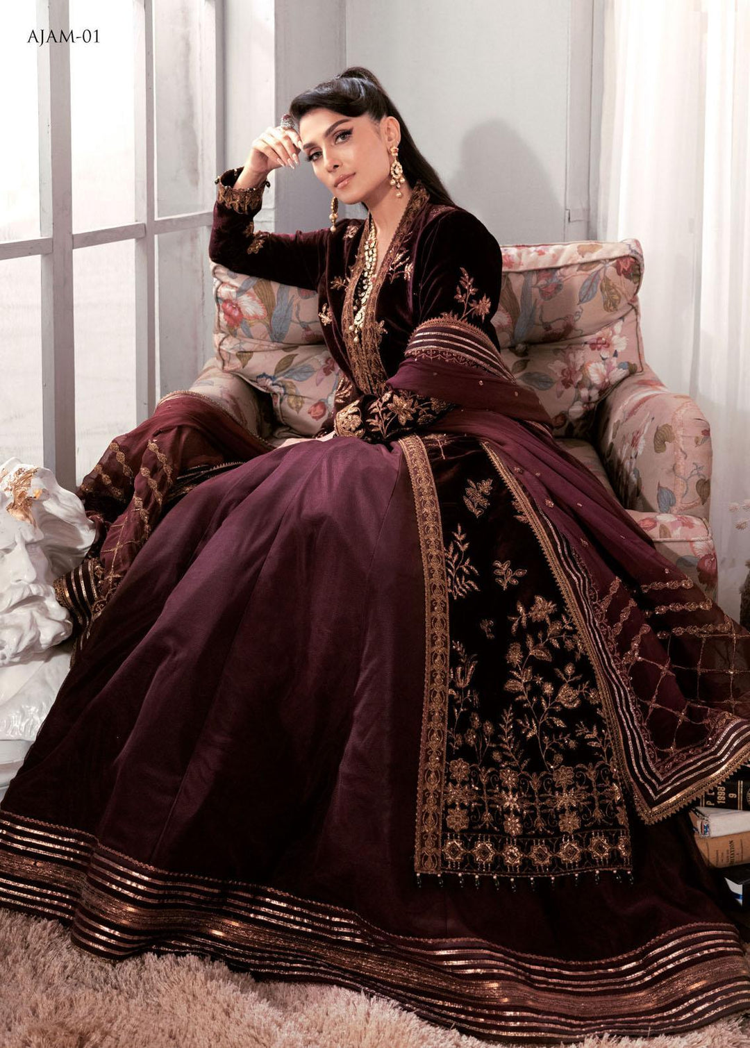 The Ayeza Edit by Asim Jofa Embroidered Velvet Suits Unstitched 3 Piece AJ22AM AJAM-01 - Winter Collection