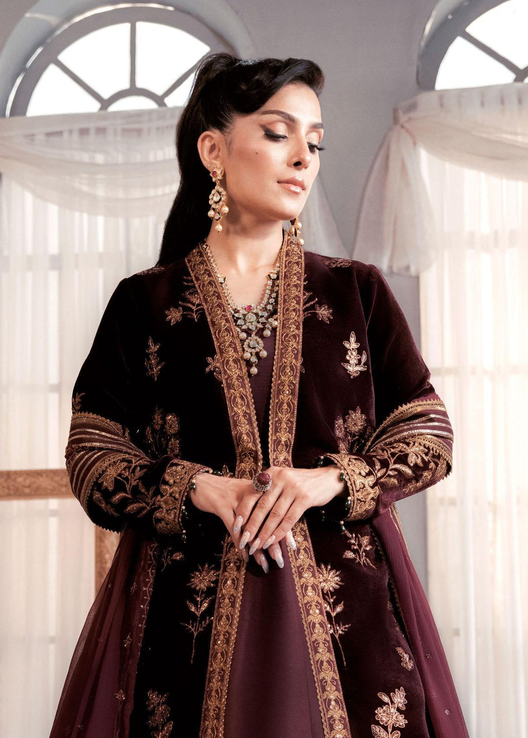 The Ayeza Edit by Asim Jofa Embroidered Velvet Suits Unstitched 3 Piece AJ22AM AJAM-01 - Winter Collection