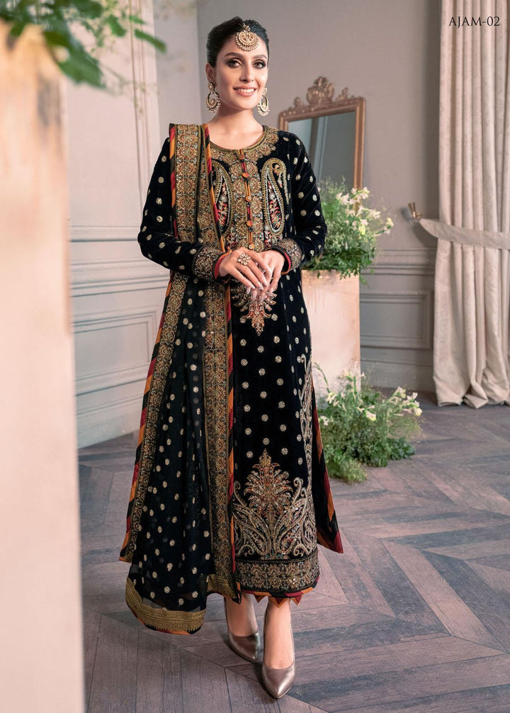 The Ayeza Edit by Asim Jofa Embroidered Velvet Suits Unstitched 3 Piece AJ22AM AJAM-02 - Winter Collection
