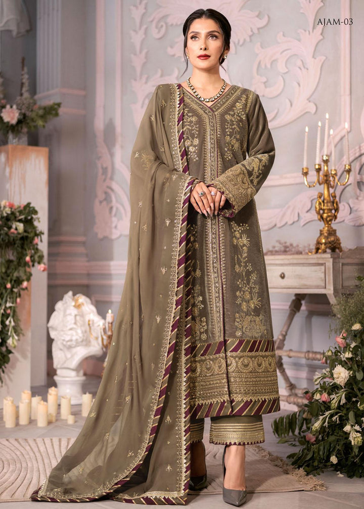 The Ayeza Edit by Asim Jofa Embroidered Velvet Suits Unstitched 3 Piece AJ22AM AJAM-03 - Winter Collection