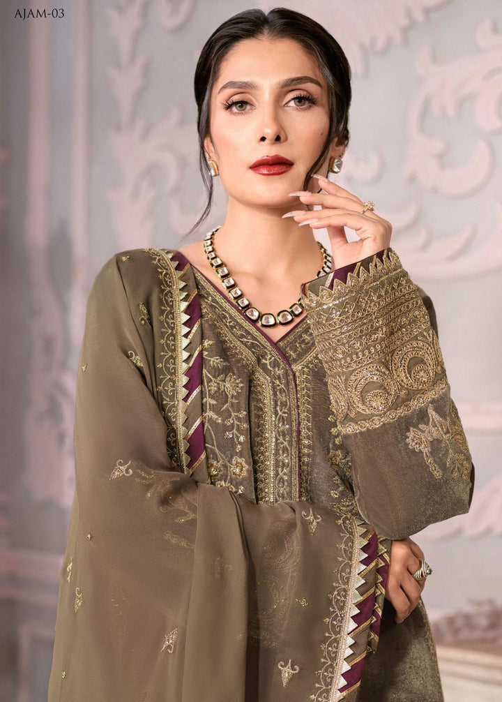 The Ayeza Edit by Asim Jofa Embroidered Velvet Suits Unstitched 3 Piece AJ22AM AJAM-03 - Winter Collection