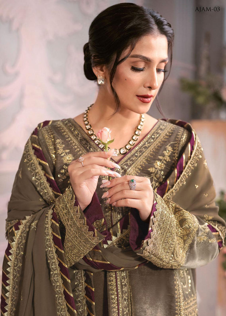 The Ayeza Edit by Asim Jofa Embroidered Velvet Suits Unstitched 3 Piece AJ22AM AJAM-03 - Winter Collection
