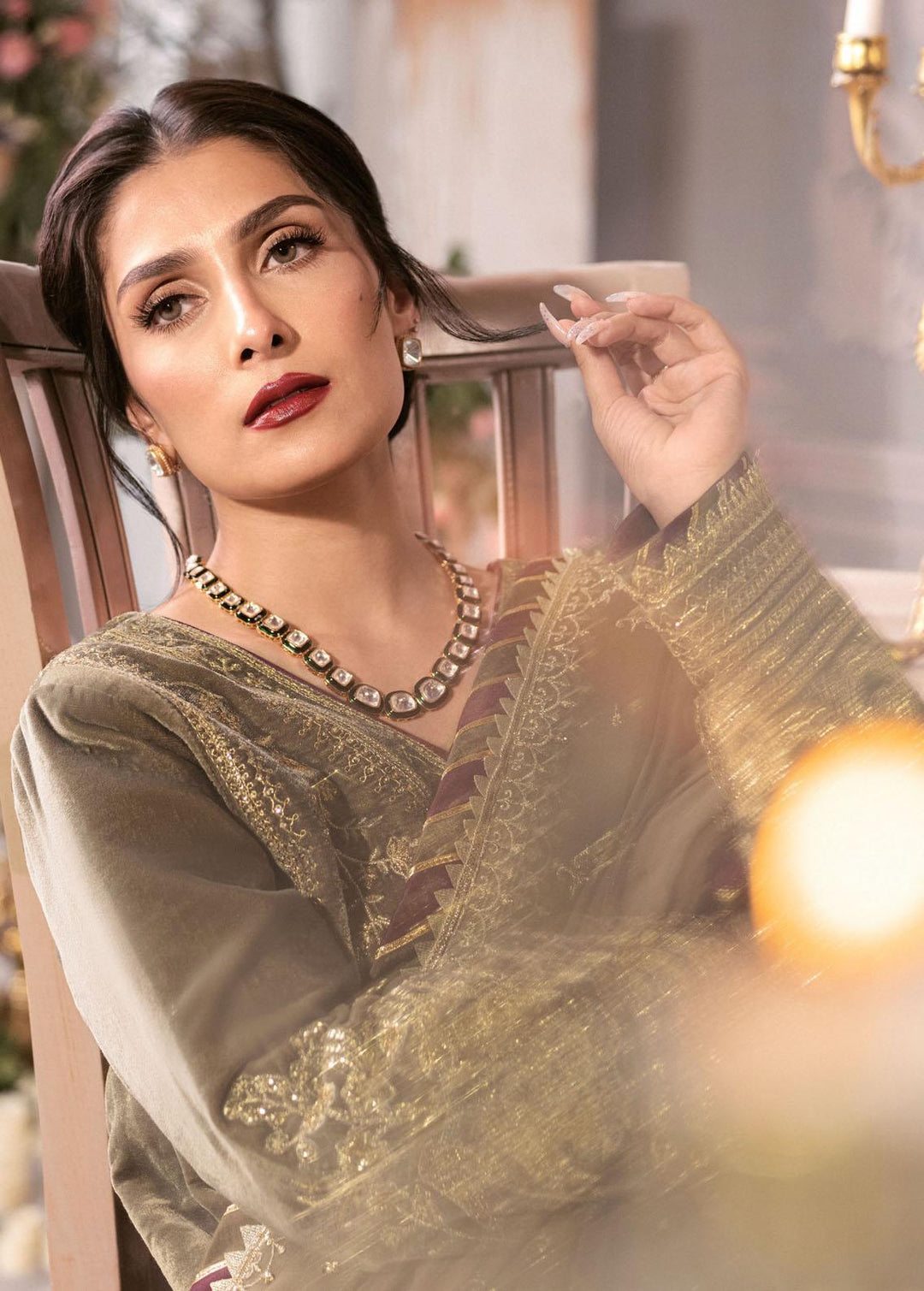 The Ayeza Edit by Asim Jofa Embroidered Velvet Suits Unstitched 3 Piece AJ22AM AJAM-03 - Winter Collection