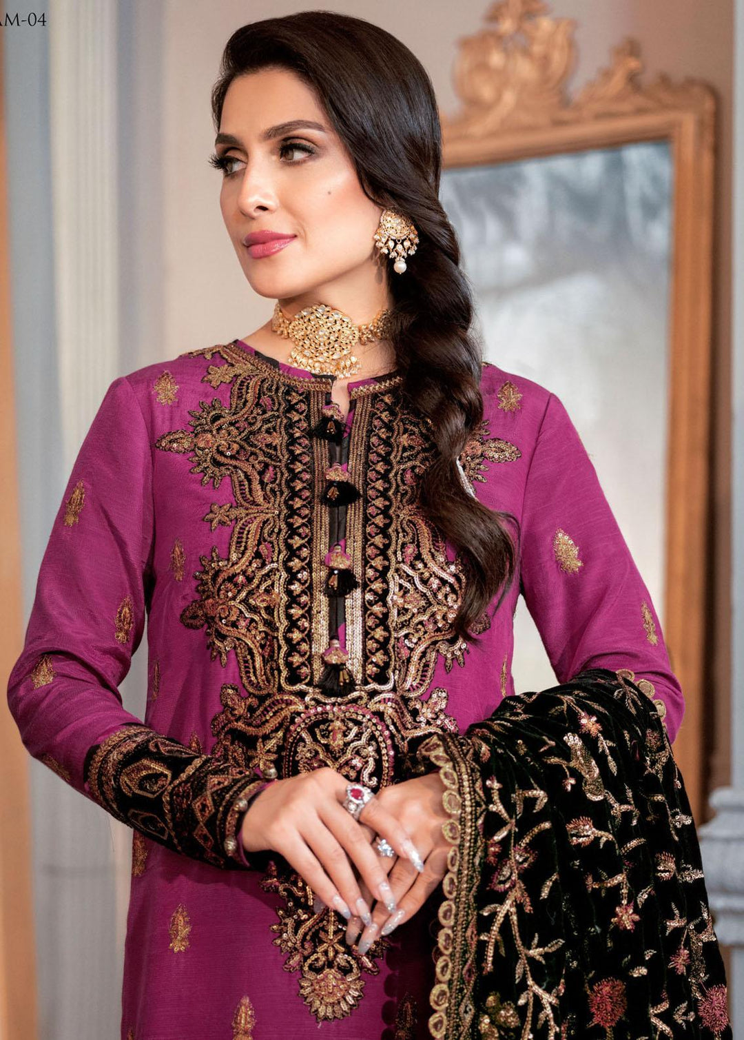 The Ayeza Edit by Asim Jofa Embroidered Velvet Suits Unstitched 3 Piece AJ22AM AJAM-04 - Winter Collection