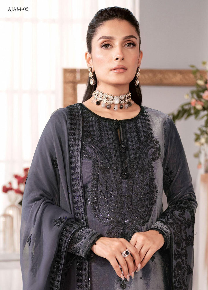 The Ayeza Edit by Asim Jofa Embroidered Velvet Suits Unstitched 3 Piece AJ22AM AJAM-05 - Winter Collection