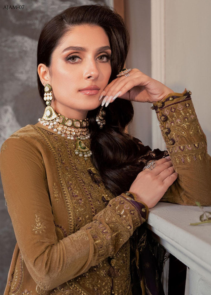 The Ayeza Edit by Asim Jofa Embroidered Velvet Suits Unstitched 3 Piece AJ22AM AJAM-07 - Winter Collection