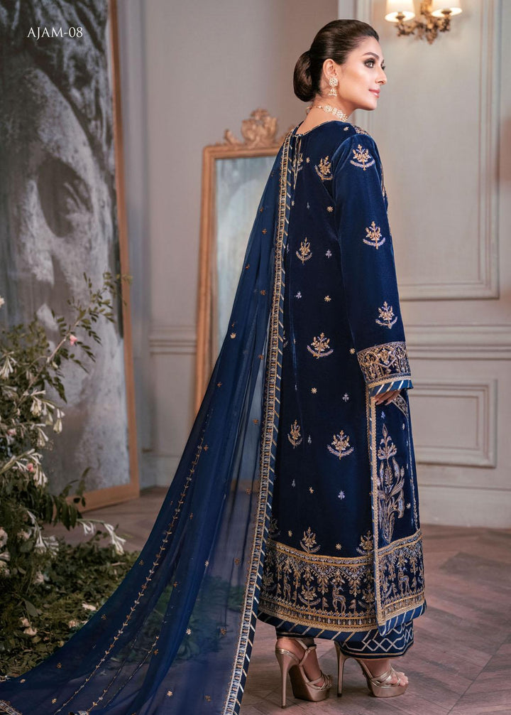 The Ayeza Edit by Asim Jofa Embroidered Velvet Suits Unstitched 3 Piece AJ22AM AJAM-08 - Winter Collection