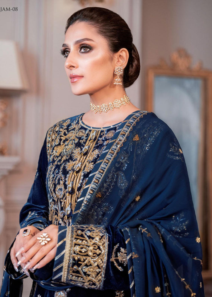 The Ayeza Edit by Asim Jofa Embroidered Velvet Suits Unstitched 3 Piece AJ22AM AJAM-08 - Winter Collection
