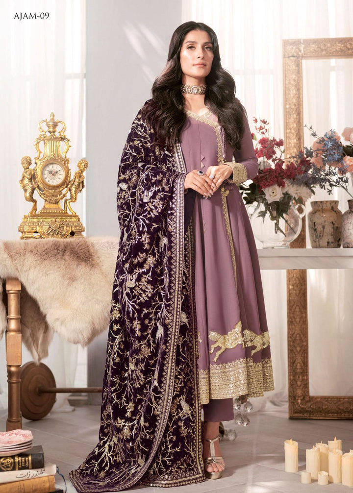 The Ayeza Edit by Asim Jofa Embroidered Velvet Suits Unstitched 3 Piece AJ22AM AJAM-09 - Winter Collection