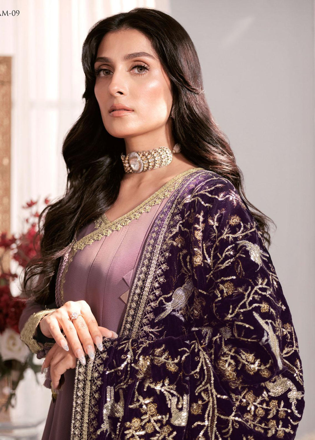 The Ayeza Edit by Asim Jofa Embroidered Velvet Suits Unstitched 3 Piece AJ22AM AJAM-09 - Winter Collection