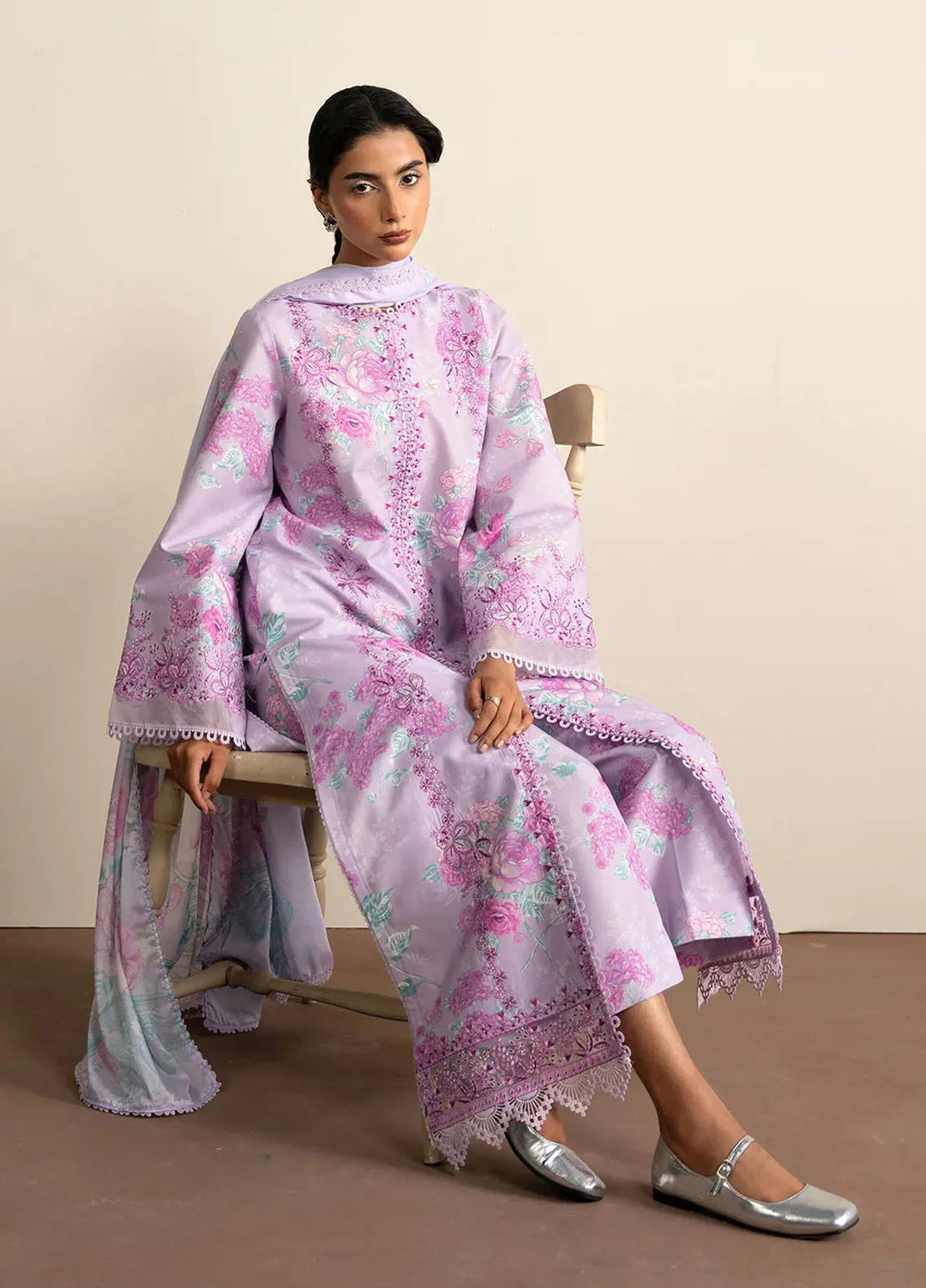 The Bare Minimum by Ayzel Embroidered Lawn Suit Unstitched 3 Piece AAF25BM D-01 Moon Flower - Summer Collection