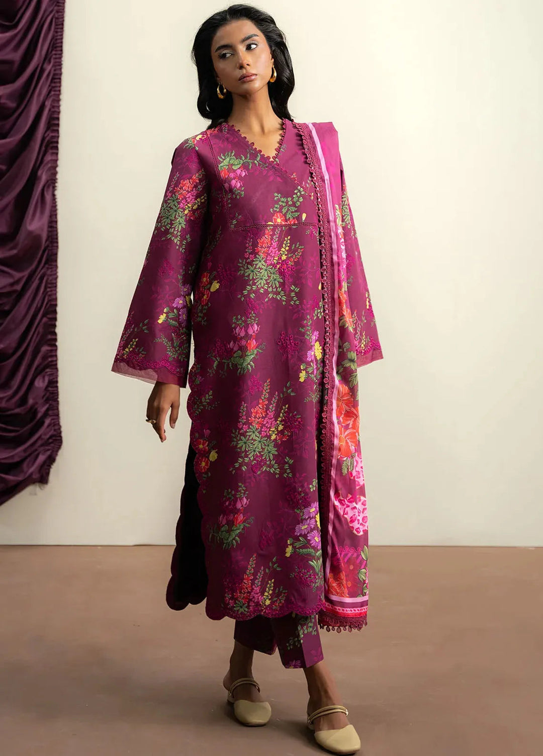 The Bare Minimum by Ayzel Embroidered Lawn Suit Unstitched 3 Piece AAF25BM D-03 Dew Petal - Summer Collection