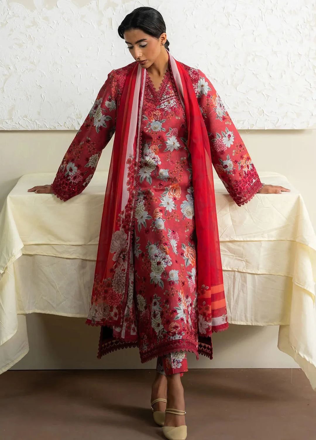 The Bare Minimum by Ayzel Embroidered Lawn Suit Unstitched 3 Piece AAF25BM D-07 Honey Rose - Summer Collection