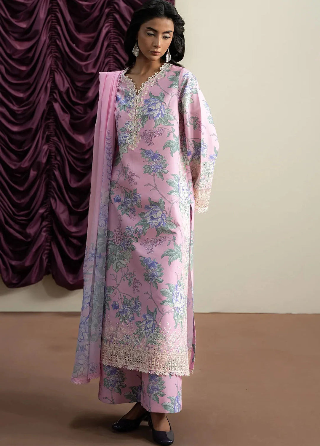 The Bare Minimum by Ayzel Embroidered Lawn Suit Unstitched 3 Piece AAF25BM D-12 Sky Flora - Summer Collection