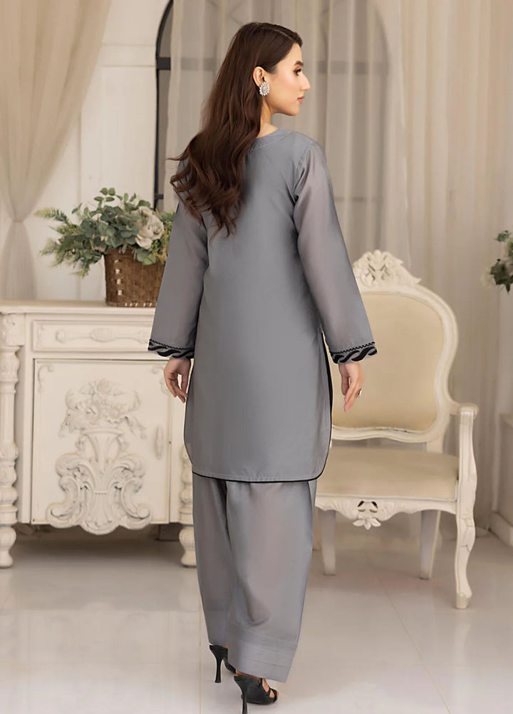 The Classic Fit by Cyanic Pret Embroidered Sheesha Silk 2 Piece Suit Grey Grace