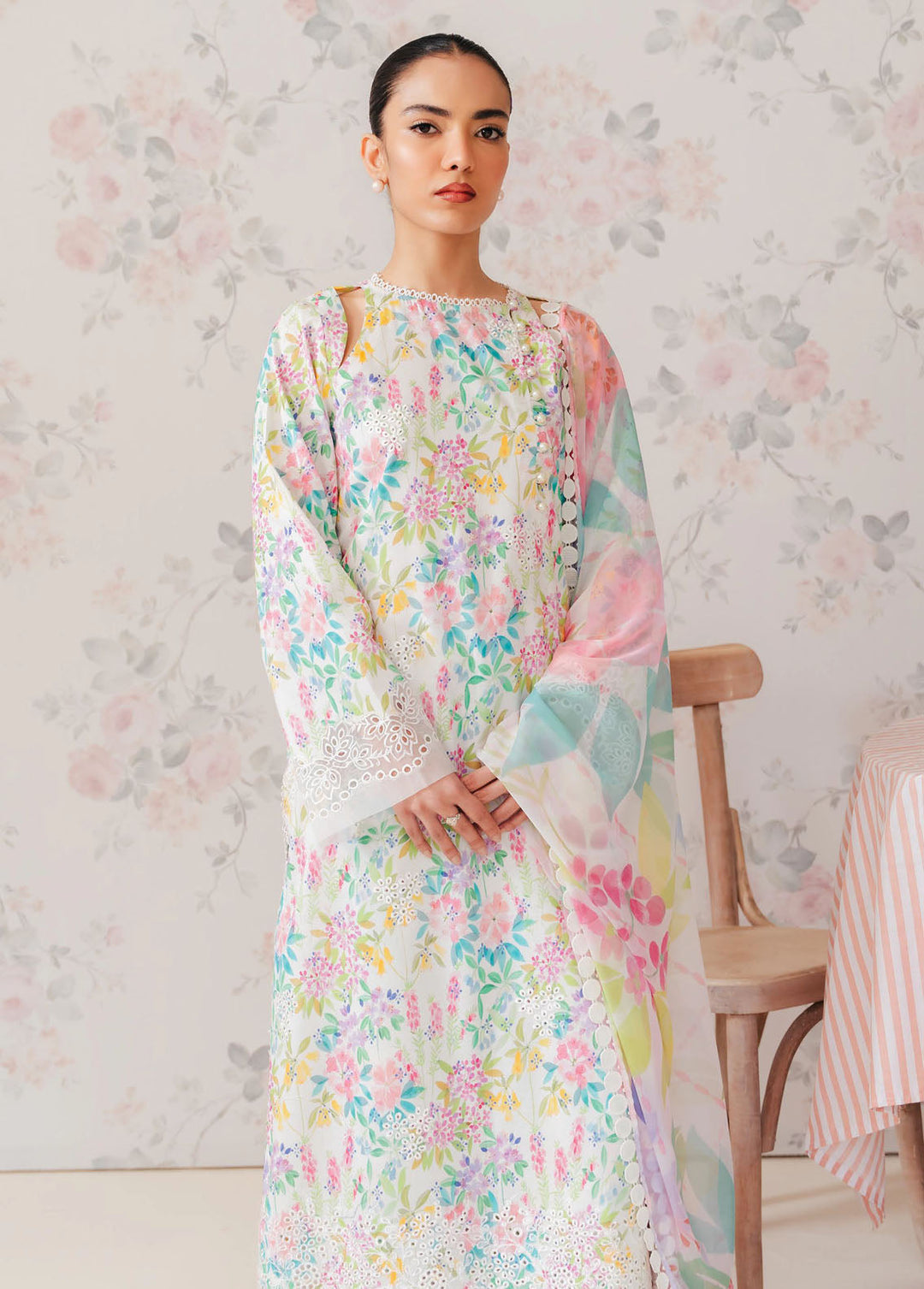 The Floral Charm By Afrozeh Embroidered Lawn Suits Unstitched 3 Piece AF24FC AL-24-V1-03 Vanilla - Summer Collection