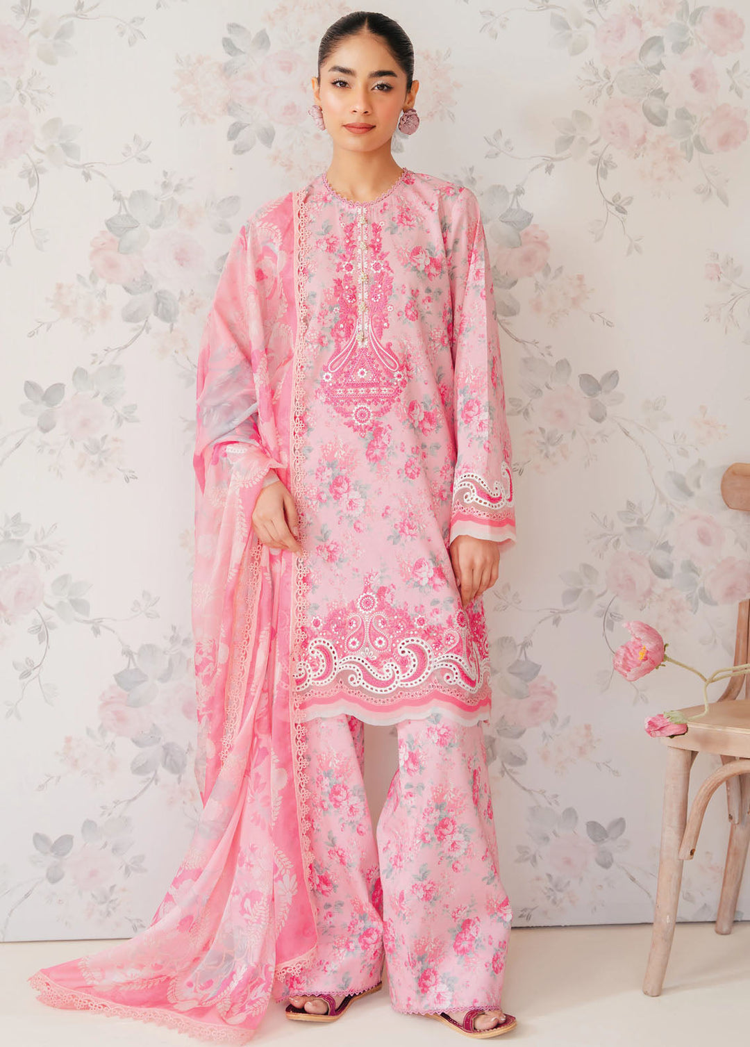 The Floral Charm By Afrozeh Embroidered Lawn Suits Unstitched 3 Piece AF24FC AL-24-V1-04 Begonia - Summer Collection