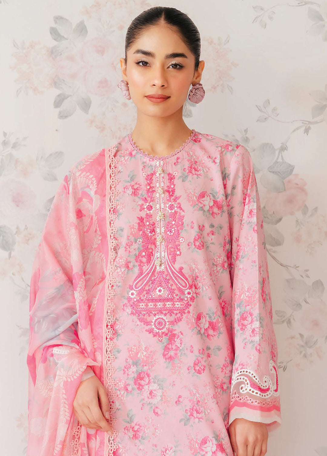 The Floral Charm By Afrozeh Embroidered Lawn Suits Unstitched 3 Piece AF24FC AL-24-V1-04 Begonia - Summer Collection
