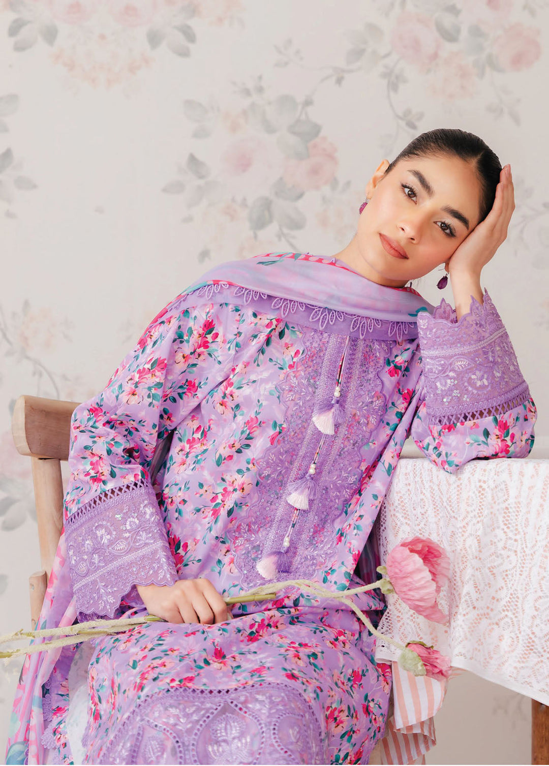 The Floral Charm By Afrozeh Embroidered Lawn Suits Unstitched 3 Piece AF24FC AL-24-V1-09 Orchid - Summer Collection