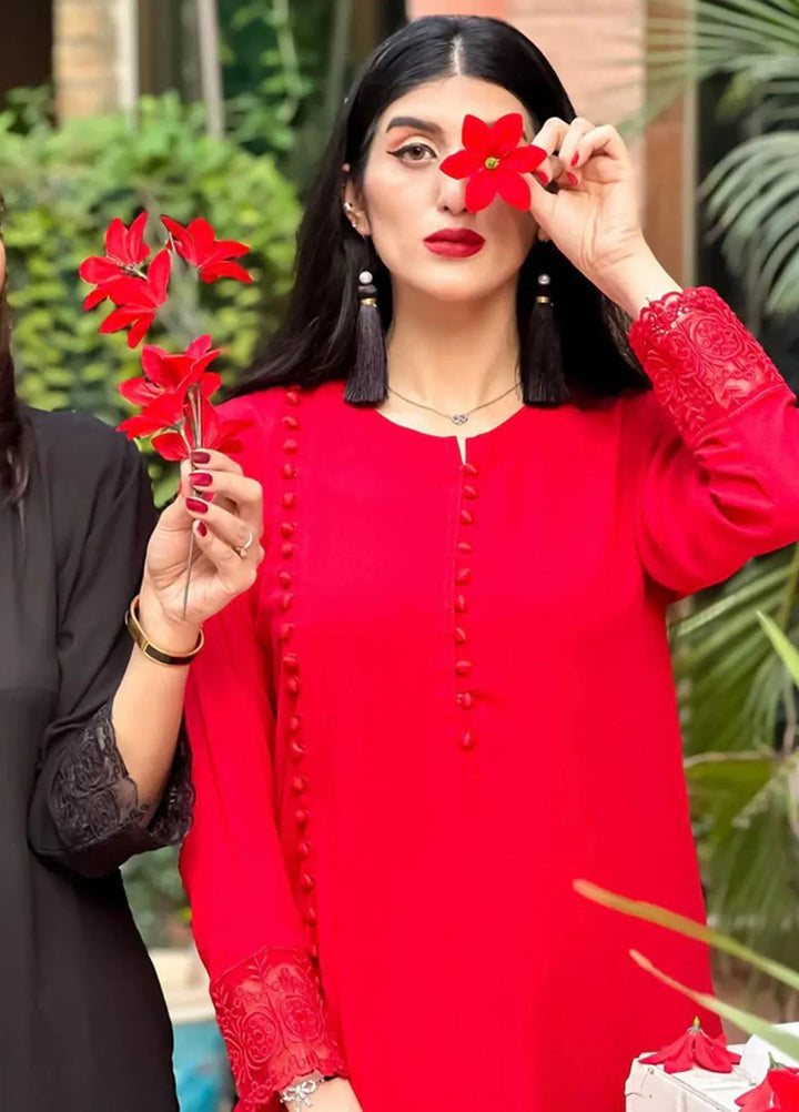 The Girl Store Pret Casual Georgette  2 Piece Suit Deep Red