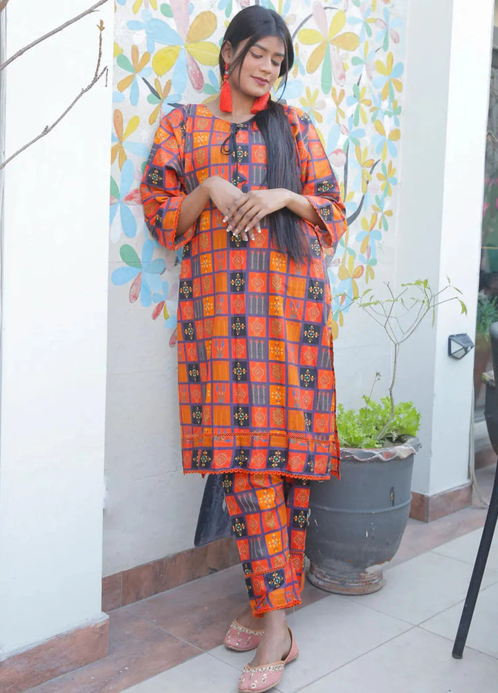 The Girl Store Pret Casual Lawn  2 Piece Suit Vibrancy Orange