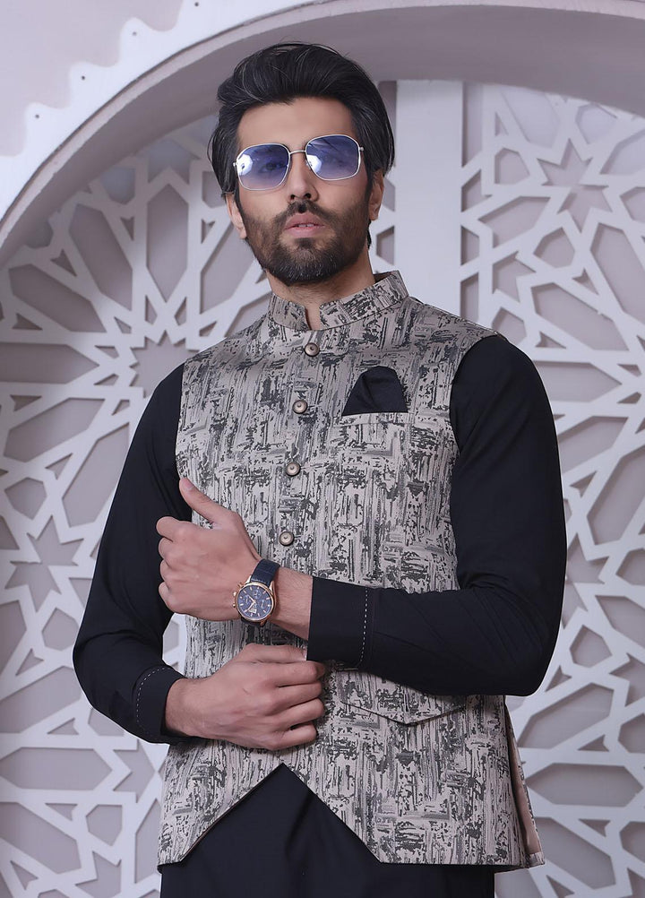 The Great Master (TGM) Jacquard Festive Waistcoat for Men -  Carbon Ink