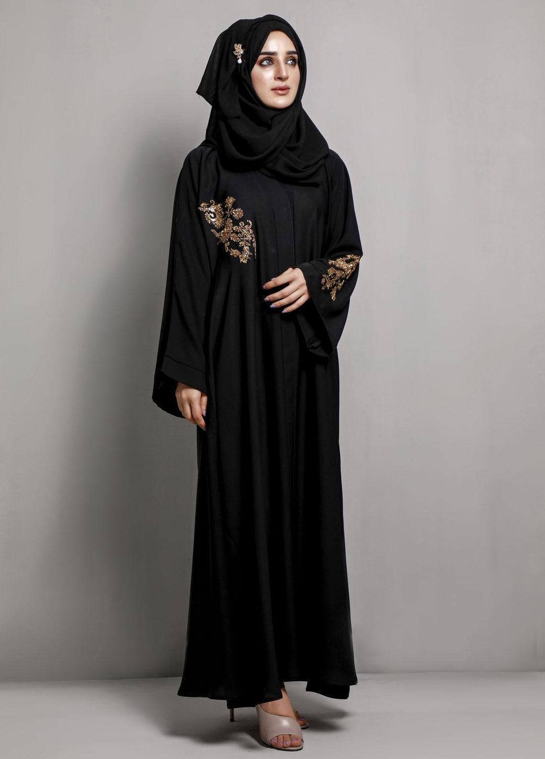 The Great Master (TGM) Front Open Nida Stitched Abaya TGM21A Khimar e Fauzia