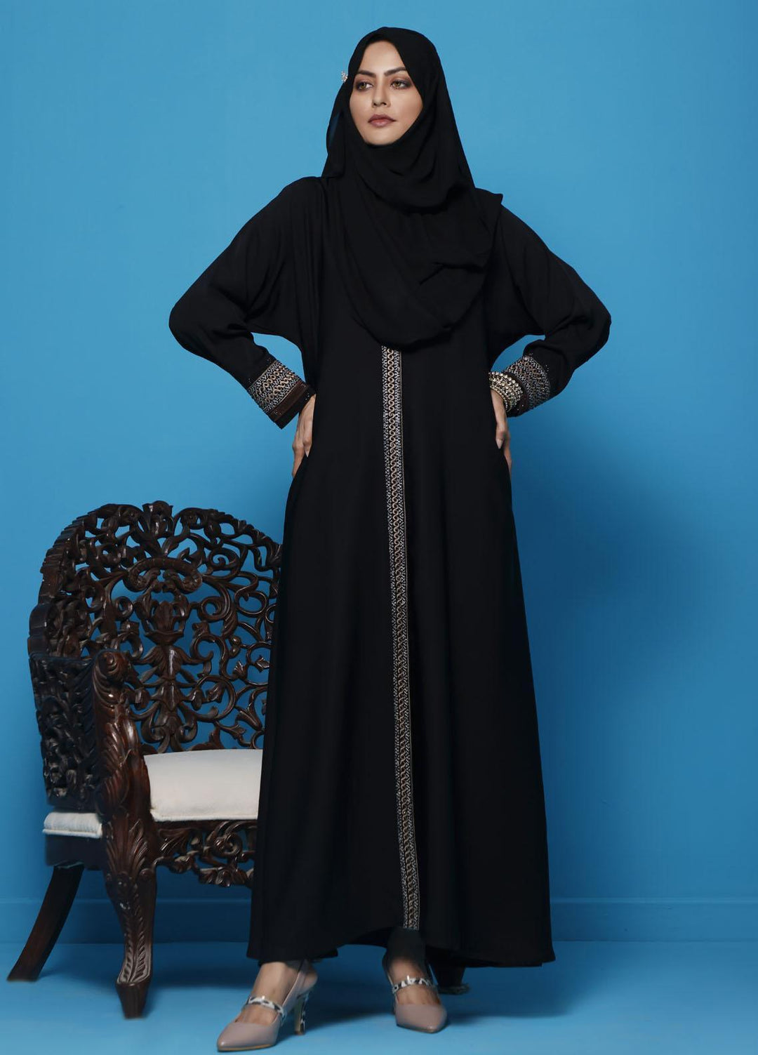 The Great Master (TGM) Front Open Nida Stitched Abaya TGM21A Shahnoor